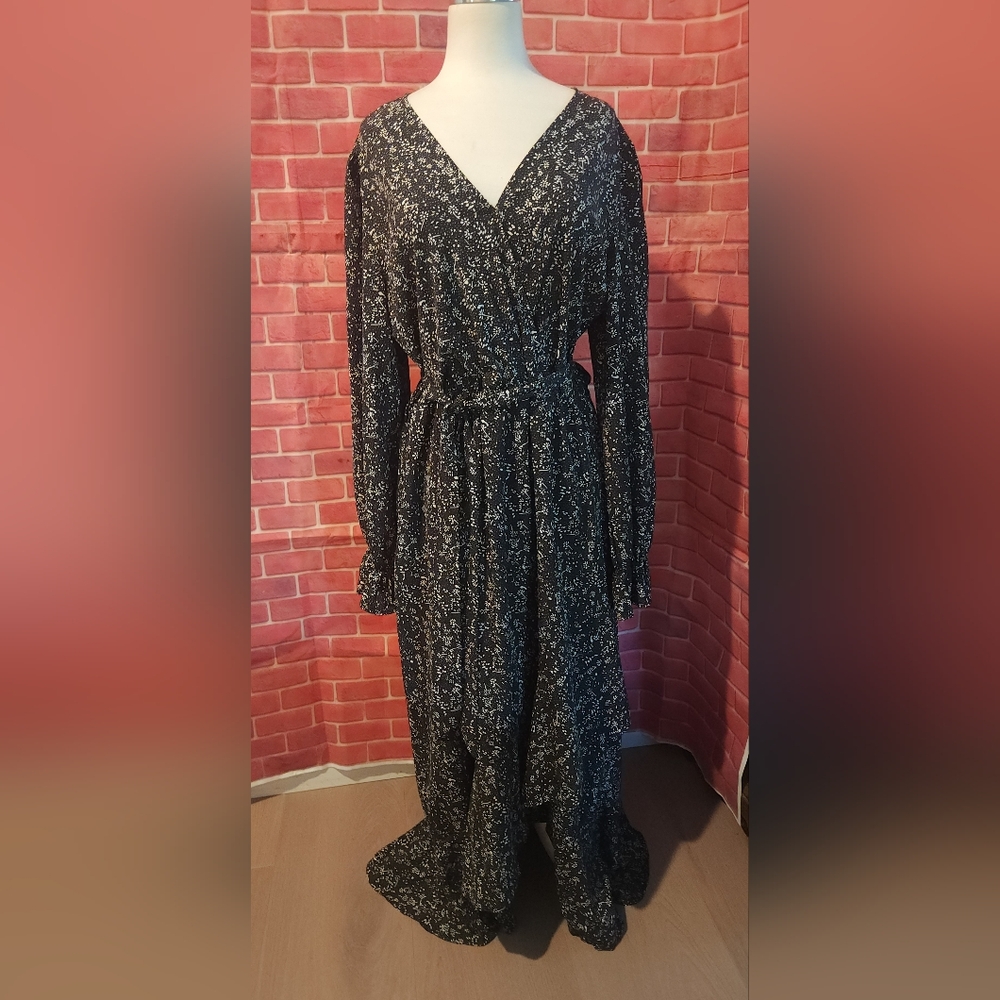 Elegant Black Floral Wrap Dress